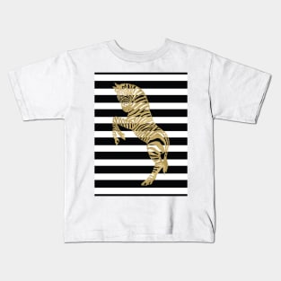 Zebra in Gold, Black and White Stripe Kids T-Shirt